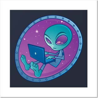 Alien with Laptop Computer Posters and Art